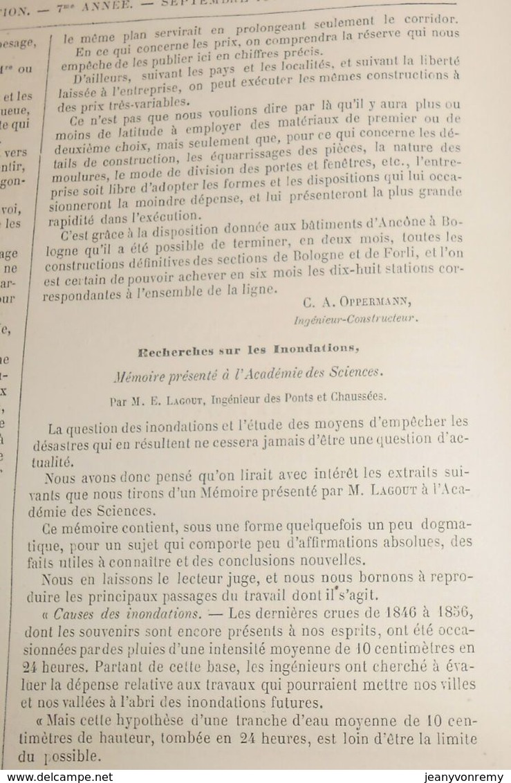 Plan De Type D'abris De Voyageurs.Chemin De Fer D'Ancône à Bologne. 1861 - Travaux Publics
