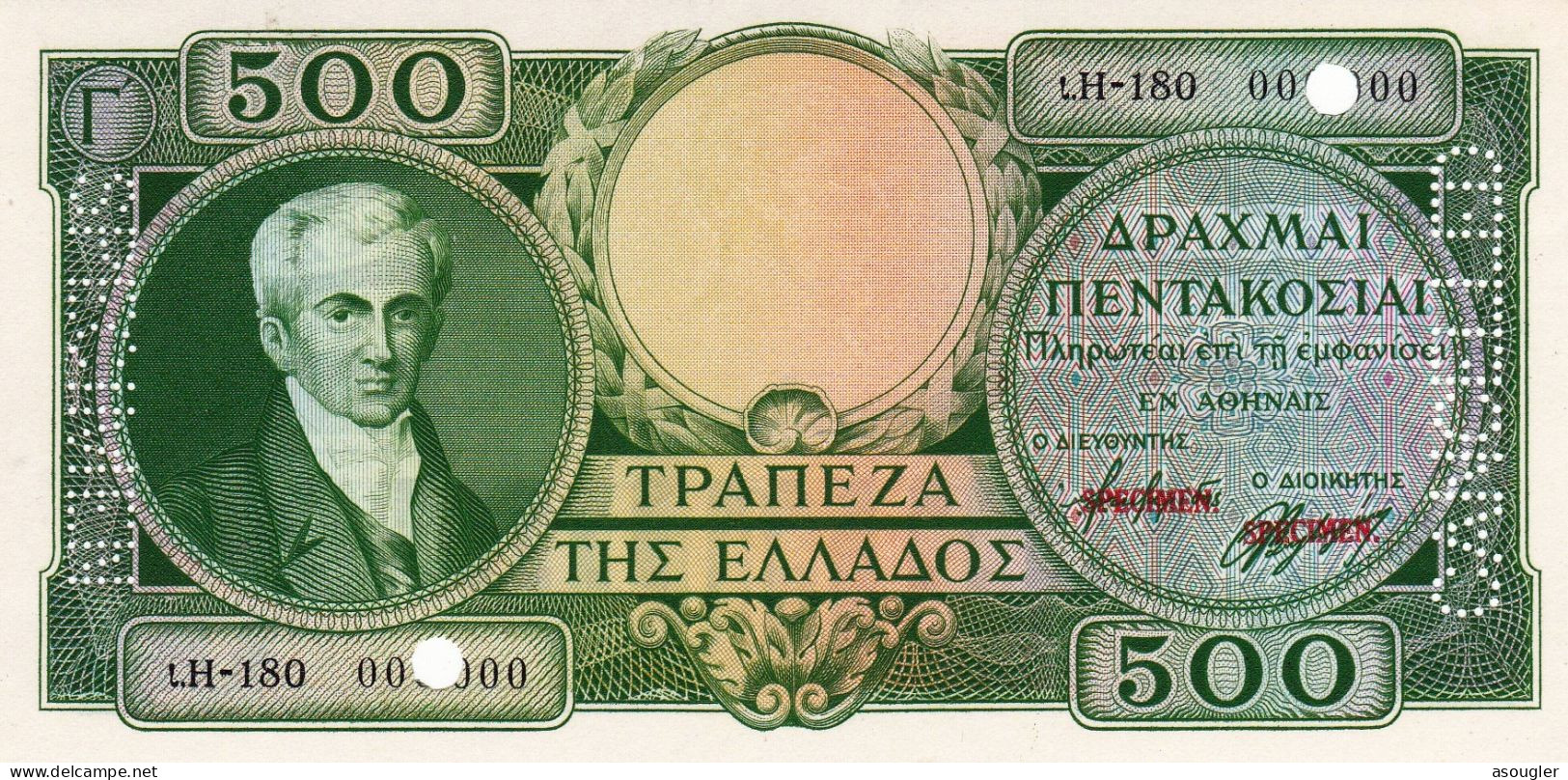 GREECE 500 Drachmai ND 1945 SPECIMEN UNC P-171s "free Shipping Via Registered Air Mail" - Fictifs & Spécimens