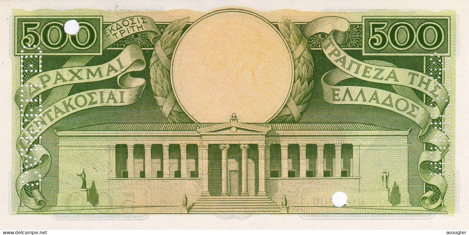 GREECE 500 Drachmai ND 1945 SPECIMEN UNC P-171s "free Shipping Via Registered Air Mail" - Fiktive & Specimen