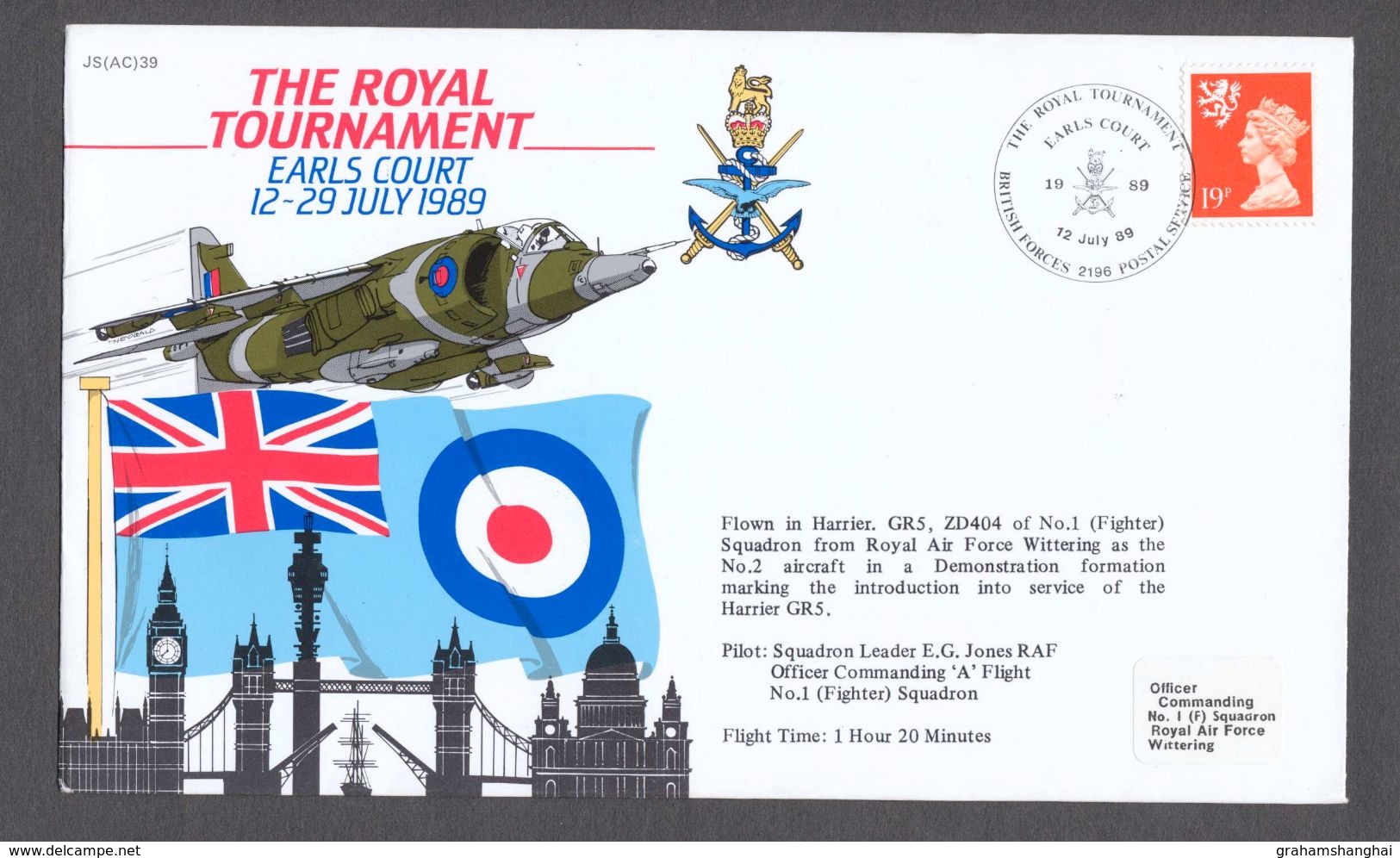 RAF Royal Tournament Flown Harrier GR5 Commemorative Cover 1989 - Airplanes