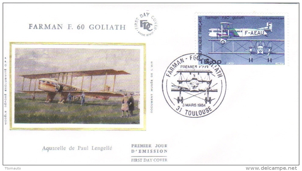 France  -  Farman F60 'Goliath'  -  Aquarelle Par Paul Lengellé   -  FDC - Premier Jour D'Emission - Aerei