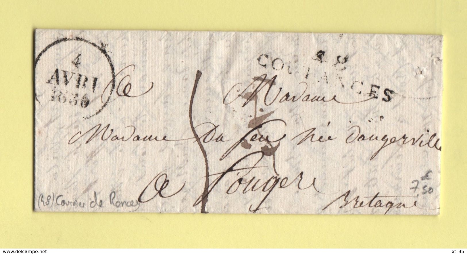 Coutances - 48 - Manche - 1830 - Courrier De Roncey - 1801-1848: Précurseurs XIX