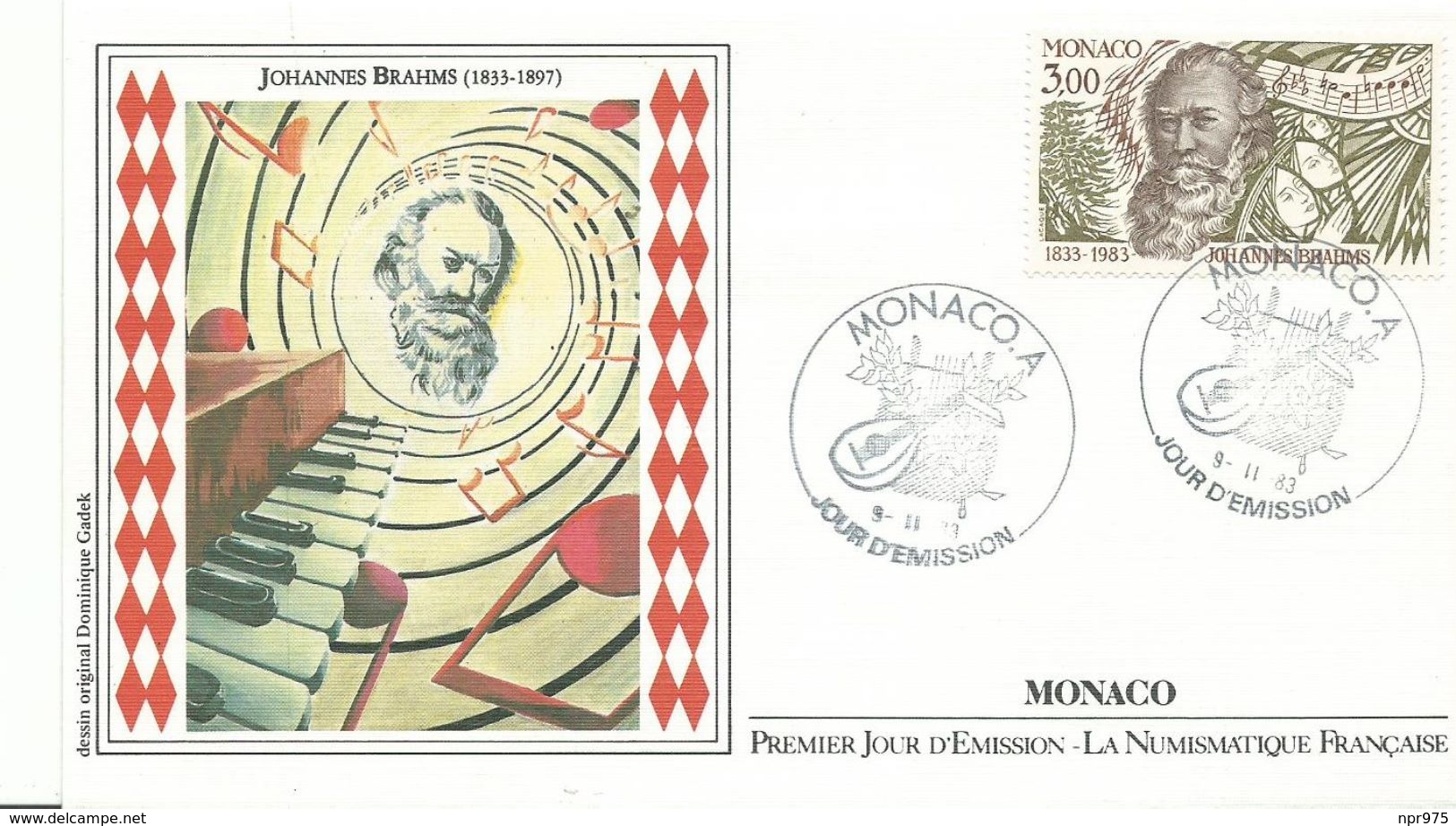 Lettre 1er Jour Monaco1983  Johannes Brahms 18831897 - Lettres & Documents