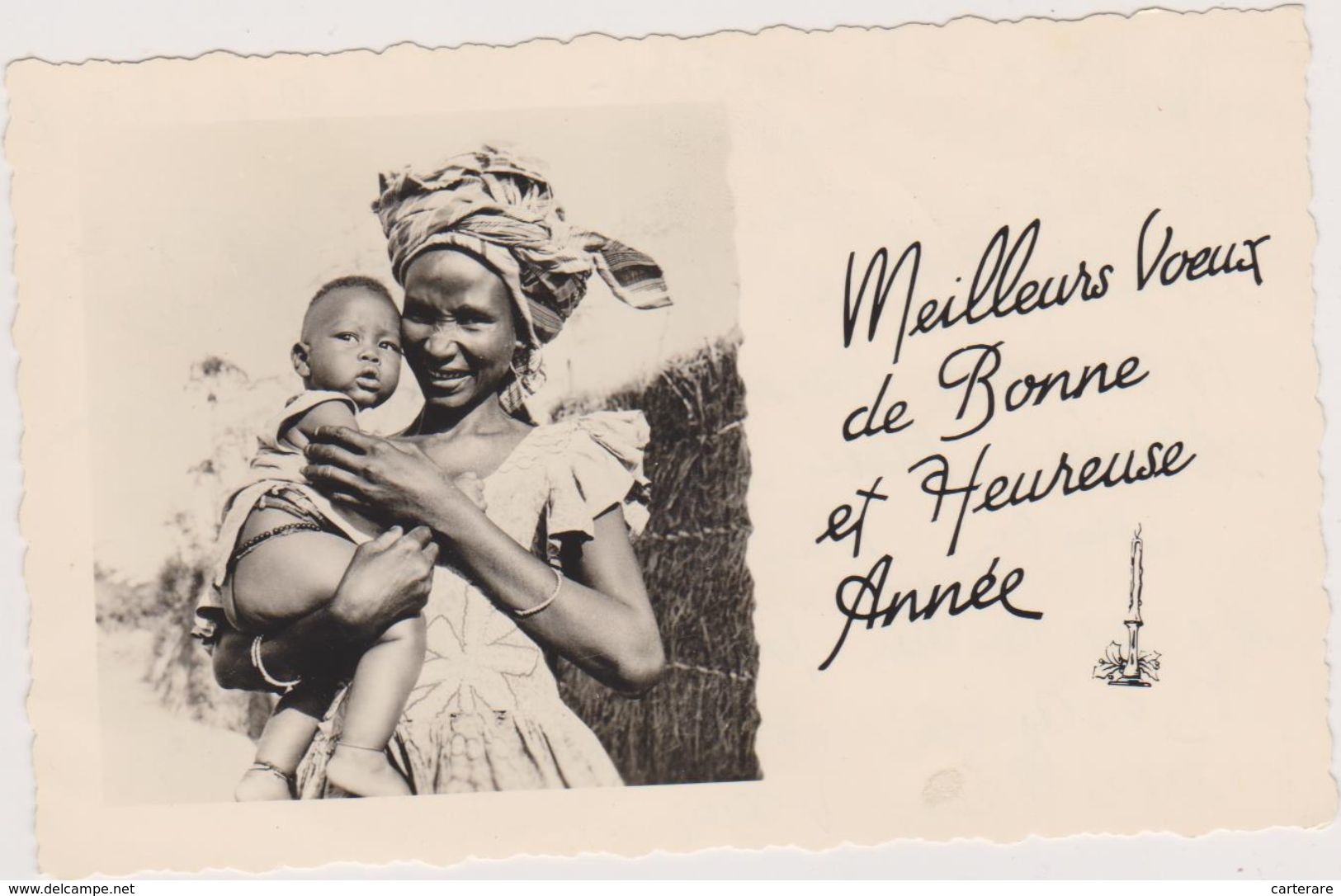 Carte,voeux,bonne Année ,1958,afrique,france Colonie,femme Africaine,enfant Avec Fesses Nues,grimace,foulard - Neujahr