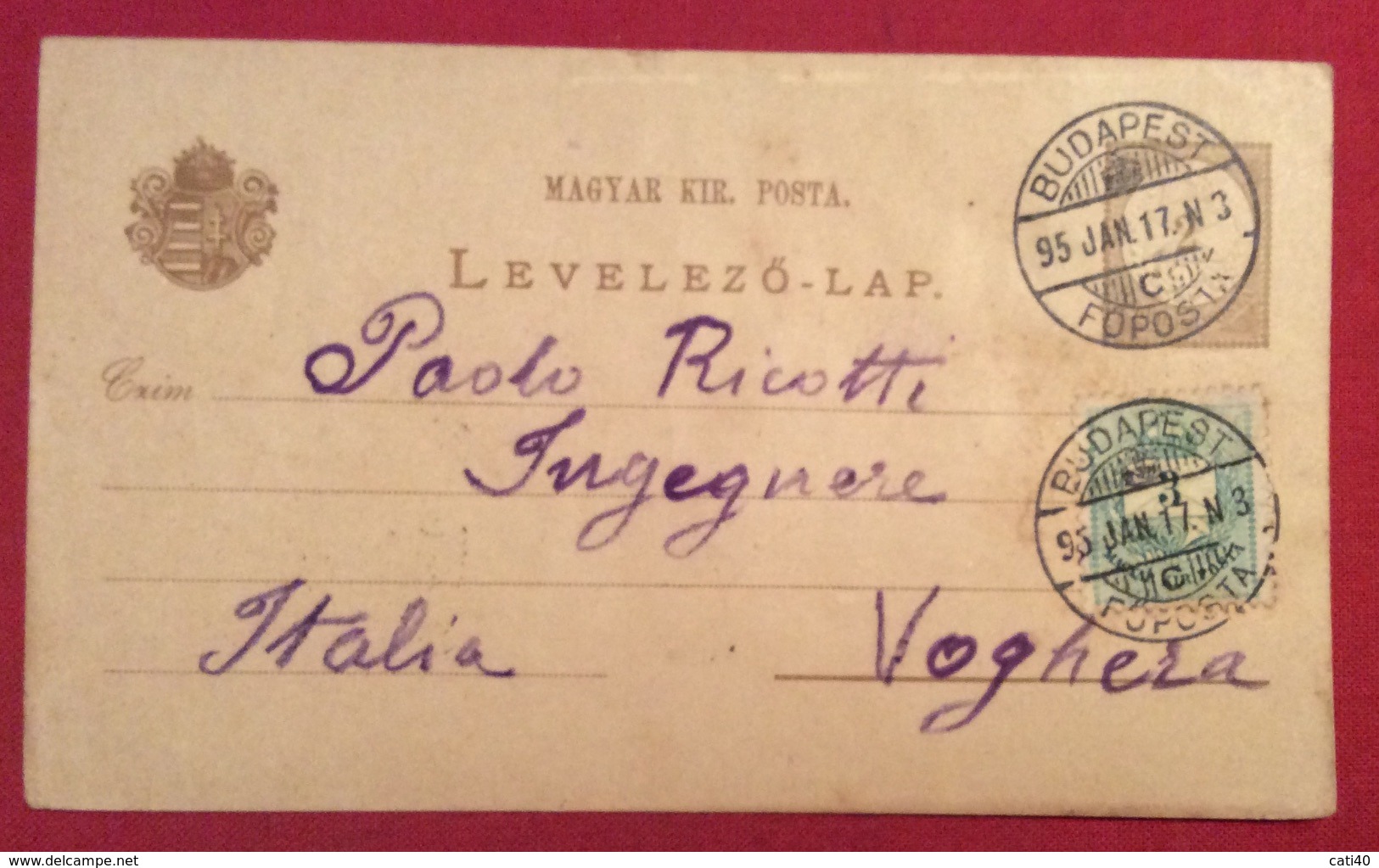 BUDAPEST  SU CARTOLINA POSTALE  2 + 3   PER VOGHERA ITALIA IN DATA 17/1/1895 - Storia Postale