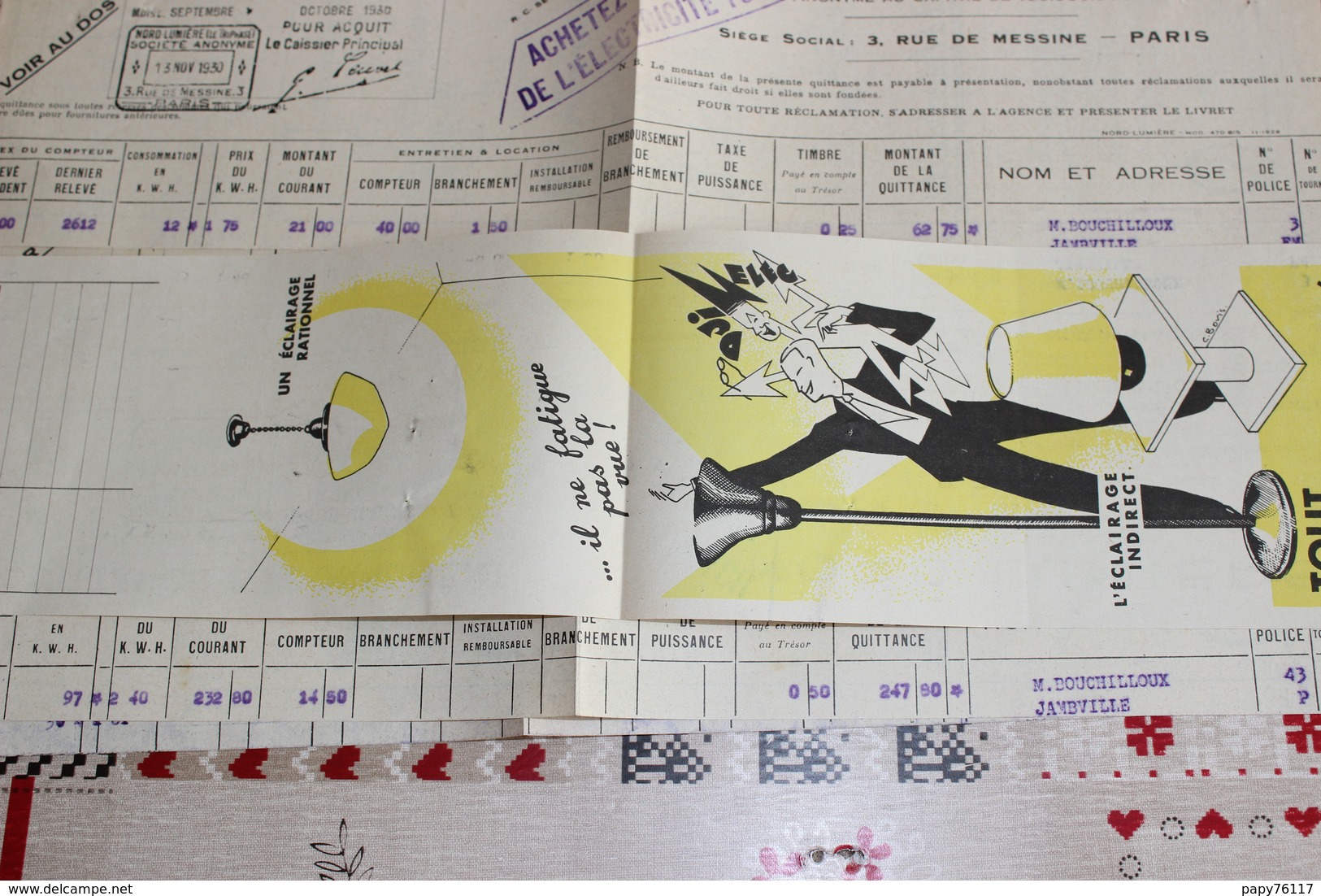 LOT 19 FACTURES QUITTANCE D ABONNEMENT NORD LUMIERE  LE TRIPHASE  JAMBVILLE   78 - Electricité & Gaz