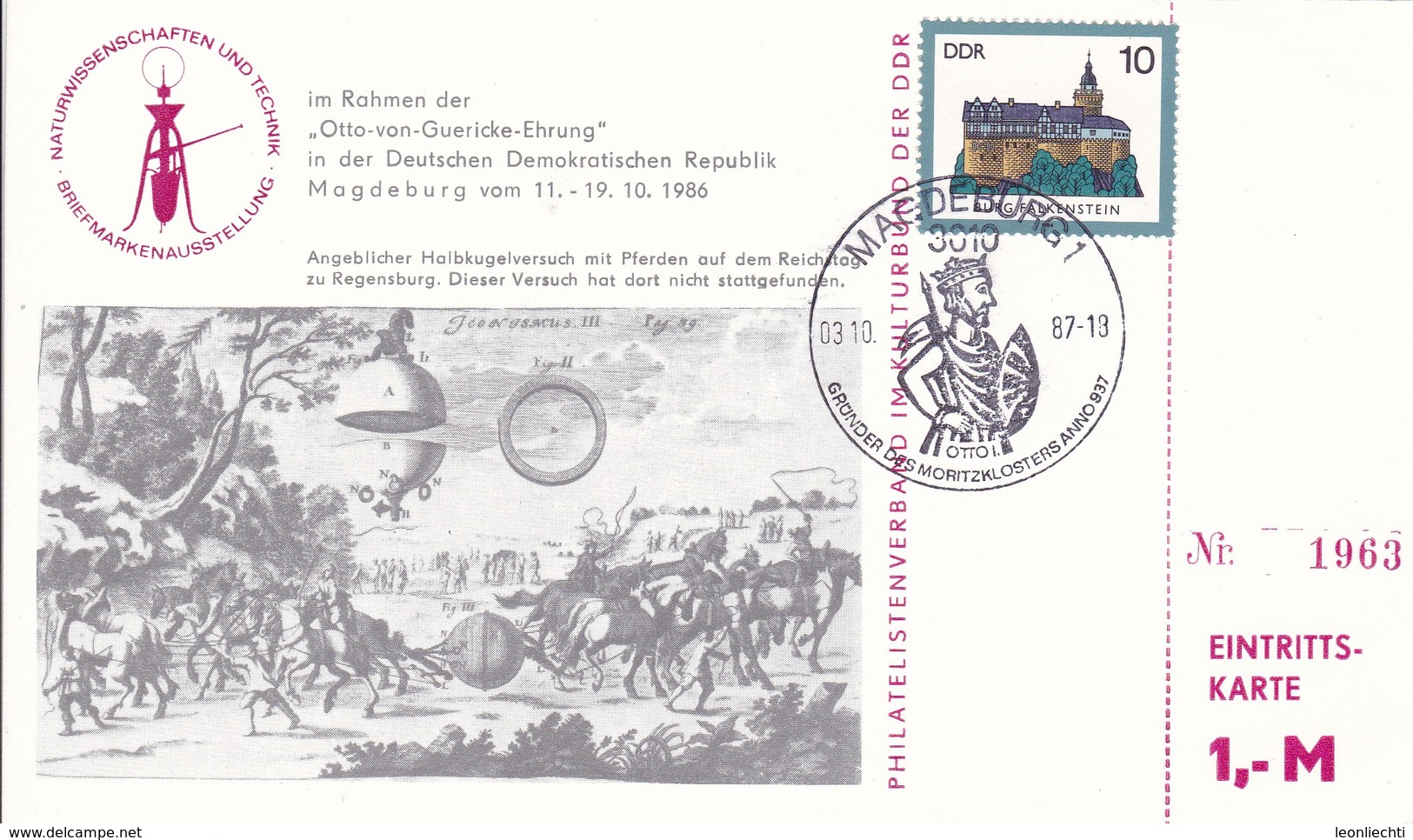 DDR Magdeburg  Im Rahmen Der Otto Von Guericke Ehrung. Briefmarkenausstellung. Karte Mit EintrittskarteMi: 2910 - Lettres & Documents