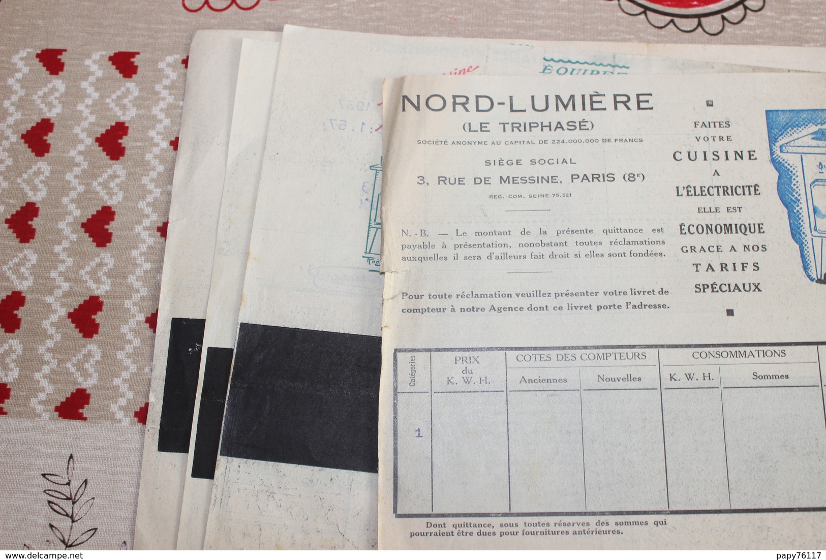 LOT 5 FACTURES QUITTANCE D ABONNEMENT NORD LUMIERE  LE TRIPHASE  JAMBVILLE   78 - Electricité & Gaz