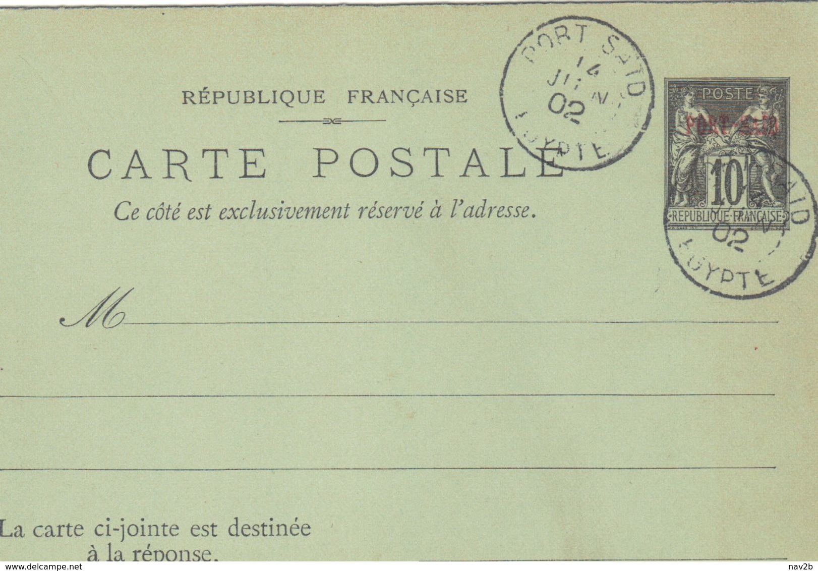 Entier Carte Postale Port Saïd  Réponse Payée ( 020 ) Oblitérée 1902 . - Briefe U. Dokumente