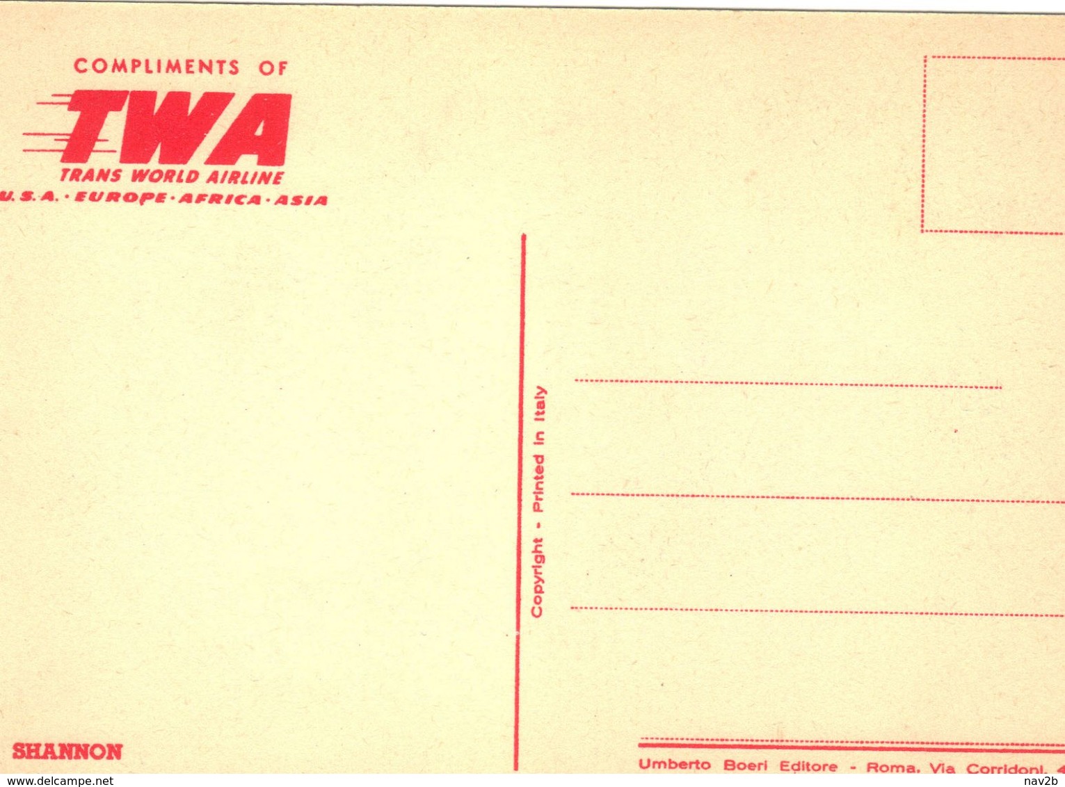 Carte Postale  TWA  .    SHANNON. - 1946-....: Ere Moderne