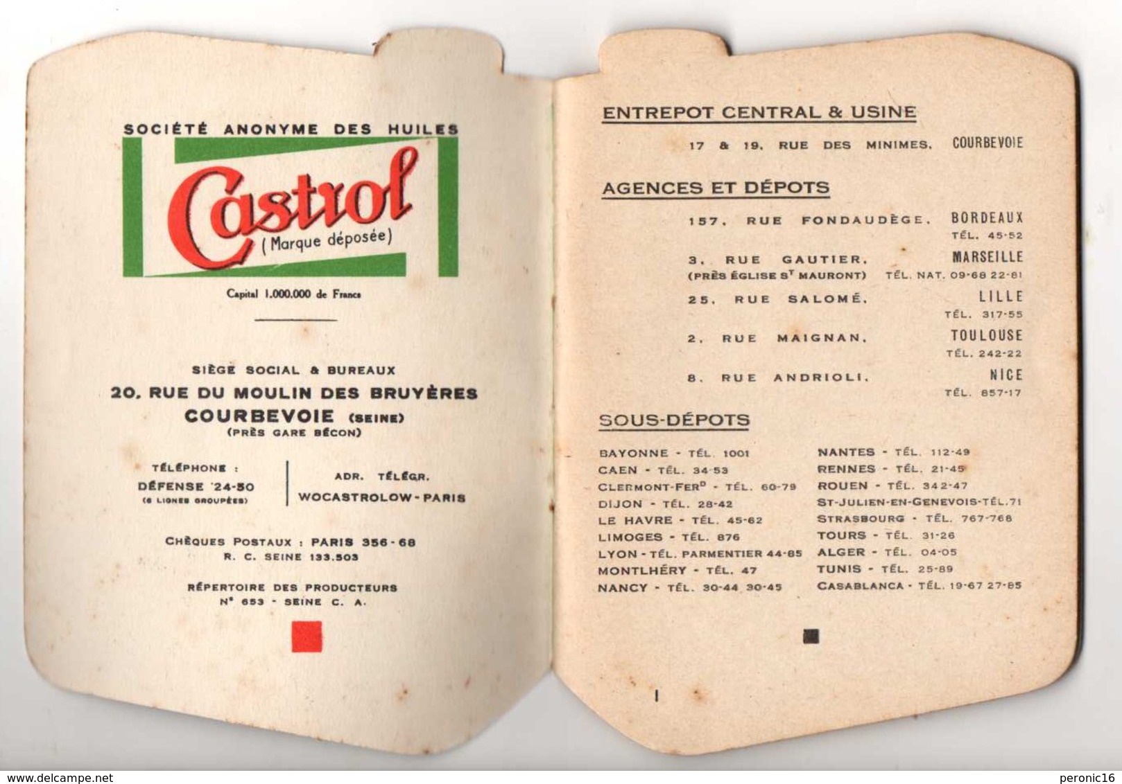 Rare ! Ancien Petit Carnet Publicitaire Huile De Moteur CASTROL, BE - Other & Unclassified