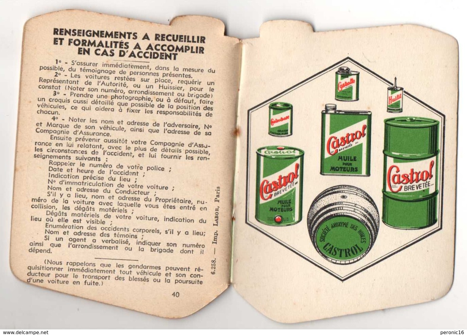 Rare ! Ancien Petit Carnet Publicitaire Huile De Moteur CASTROL, BE - Other & Unclassified