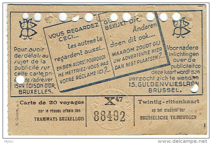 Carte De 20 Voyages Des Tramways Bruxellois. 1945. - Europe