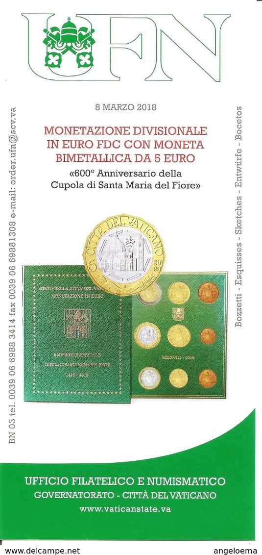 VATICANO - 2018 Bollettino UFN - Monete Divisionali + Moneta 5 Euro (Papa FRANCESCO) - Popes
