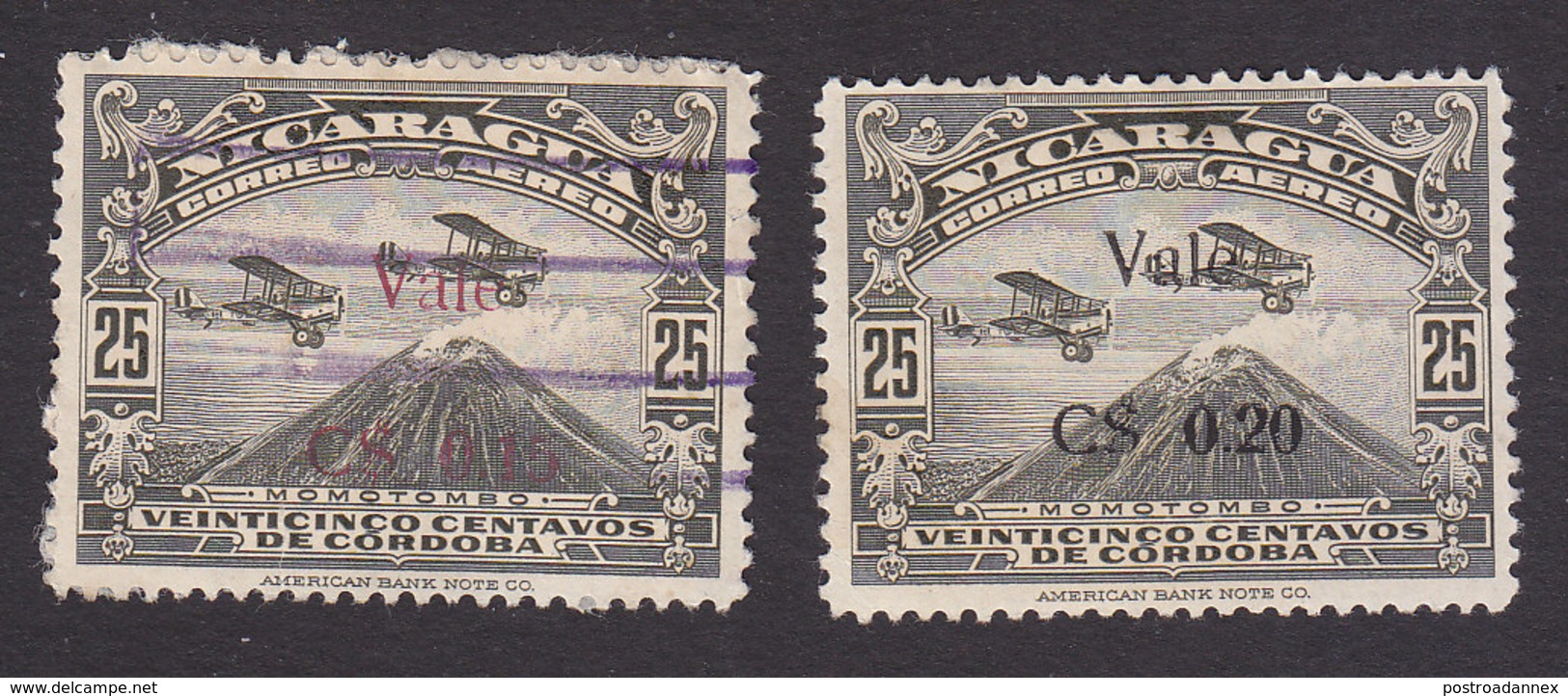 Nicaragua, Scott #C7-C8, Used/Mint Hinged, Airplane Over Mt Momotombo Surcharged, Issued 1930 - Nicaragua