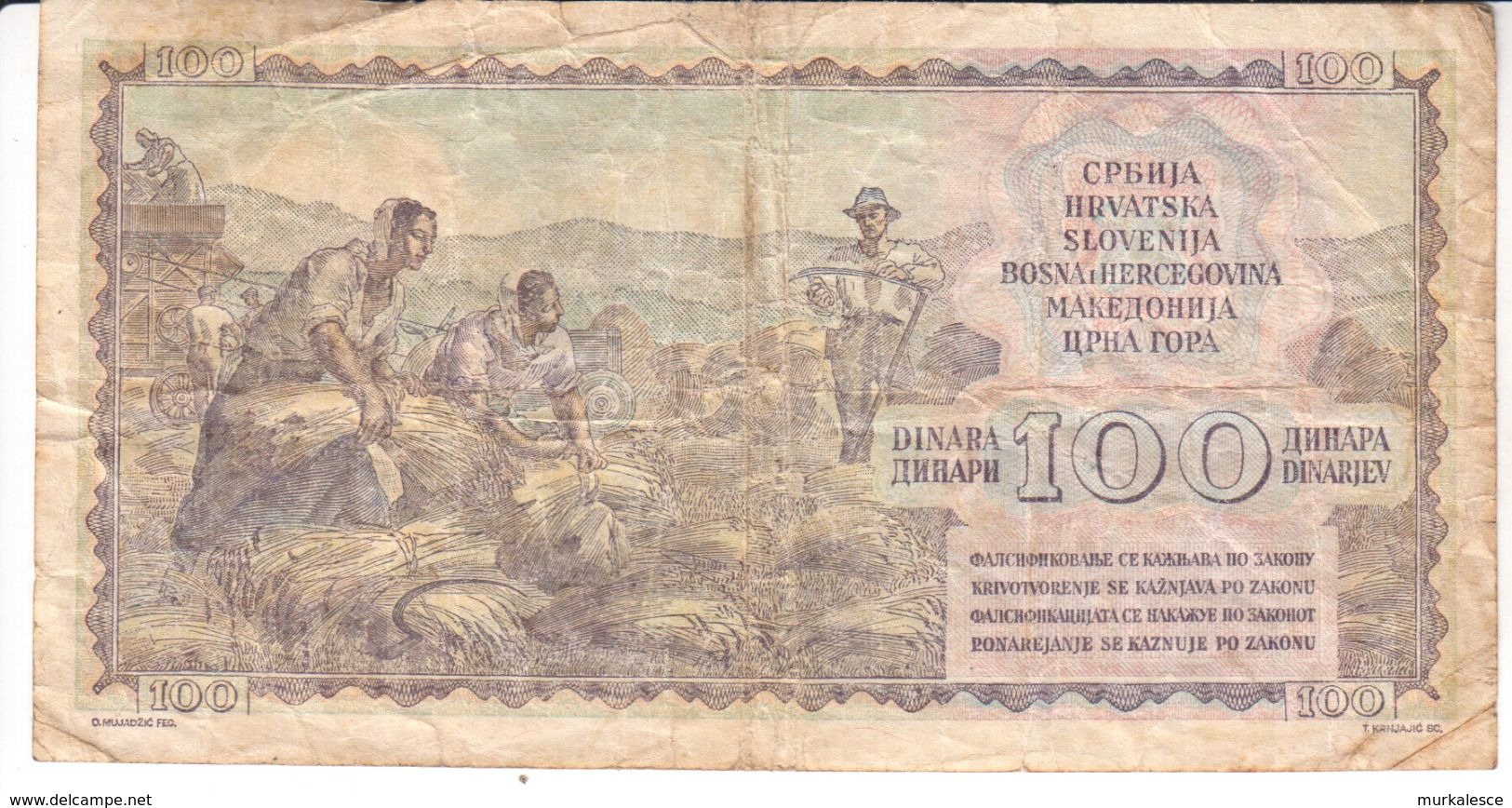 1598  SLOVENIJA   --EX-YU     100  DINARA  1953 - Slovénie