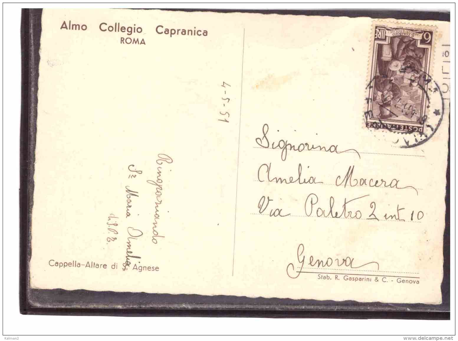 TEM12983  -    ROMA  -   ALMO COLLEGIO CAPRANICA     /       VIAGGIATA 4..5.51 - 1946-60: Storia Postale