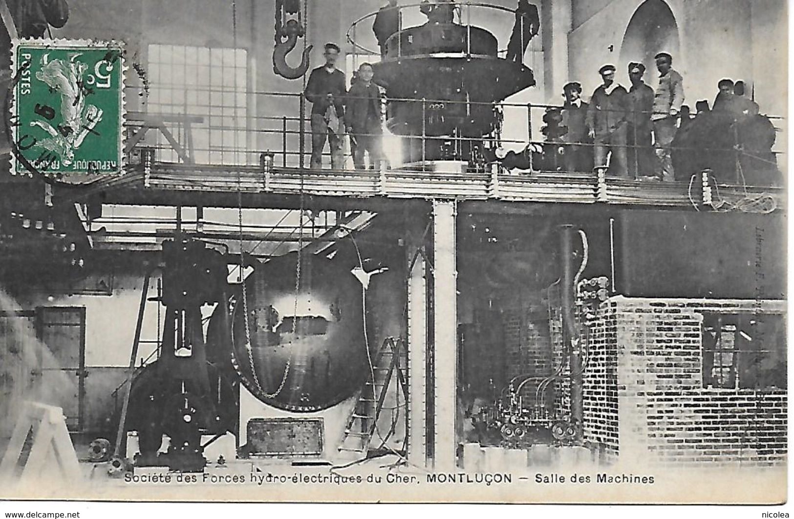 MONTLUÇON (BARRAGE De ROCHEBUT). Société Des Forces Hydro-électriques Du Cher Salle Des Machines Animée 1916 - Montlucon