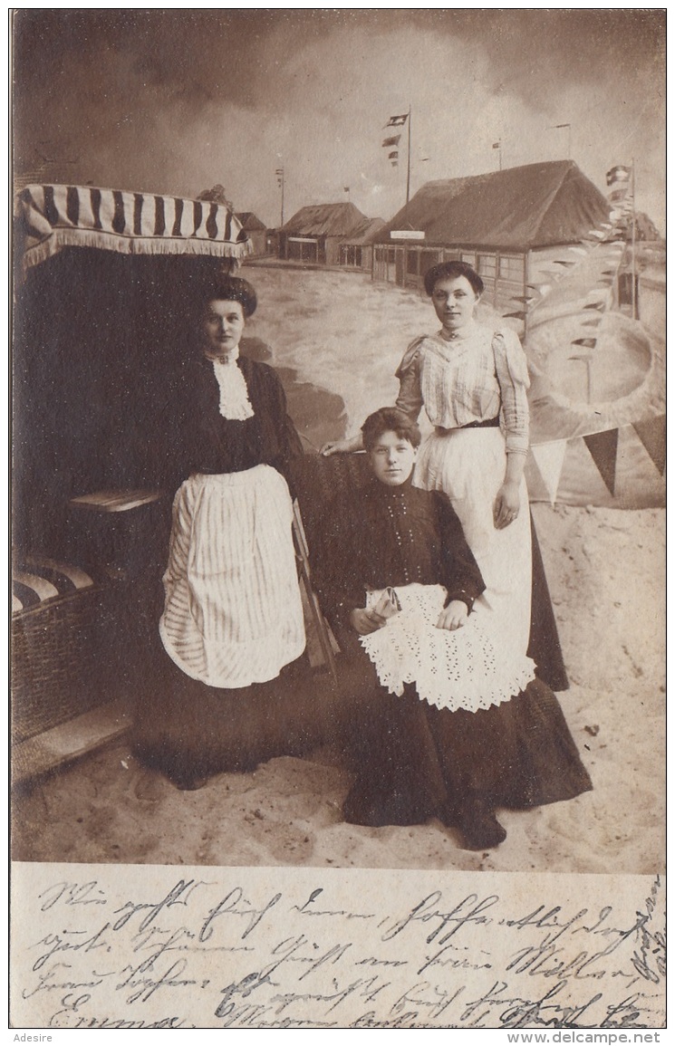 Gruß Von Der Ostsee, 3 Frauen Im Strandkorb, Studio Fotokarte Gel.1907 Nach Petersdorf Bei Lensalm - Gruss Aus.../ Grüsse Aus...