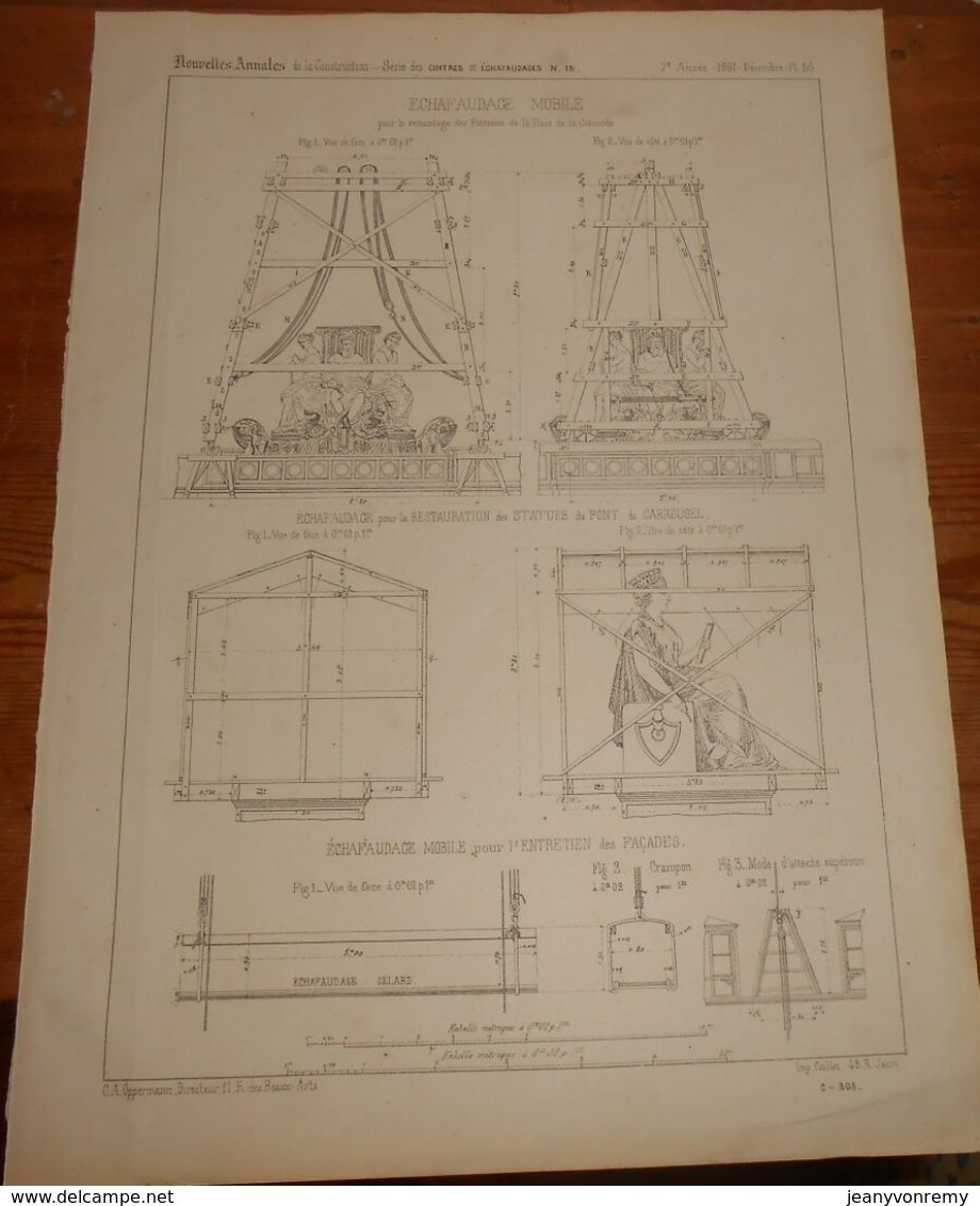 Plan D'un échafaudage Mobile Pour Le Remontage Des Fontaines De La Place De La Concorde. 1861 - Arbeitsbeschaffung