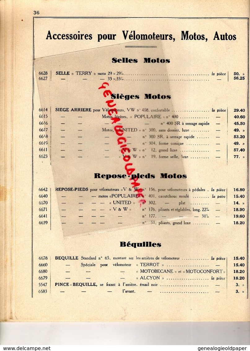 75- PARIS- RARE CATALOGUE J. LECOMTE & AUTOMOTION-TARIF N° 21-1935- VELO -TORPEDO-AVIATOR-VELO- VELOMOTEUR-MOTO-CELER-
