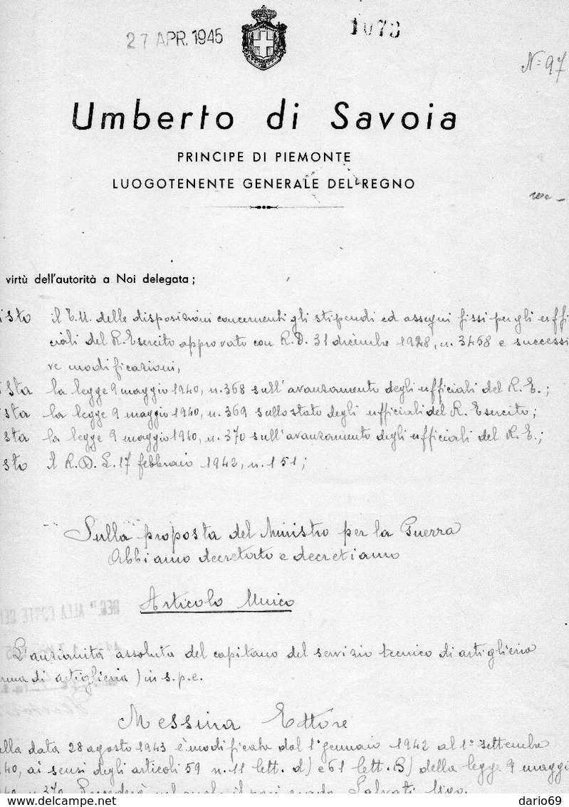 1945 UMBERTO DI SAVOIA DECRETO - Decreti & Leggi