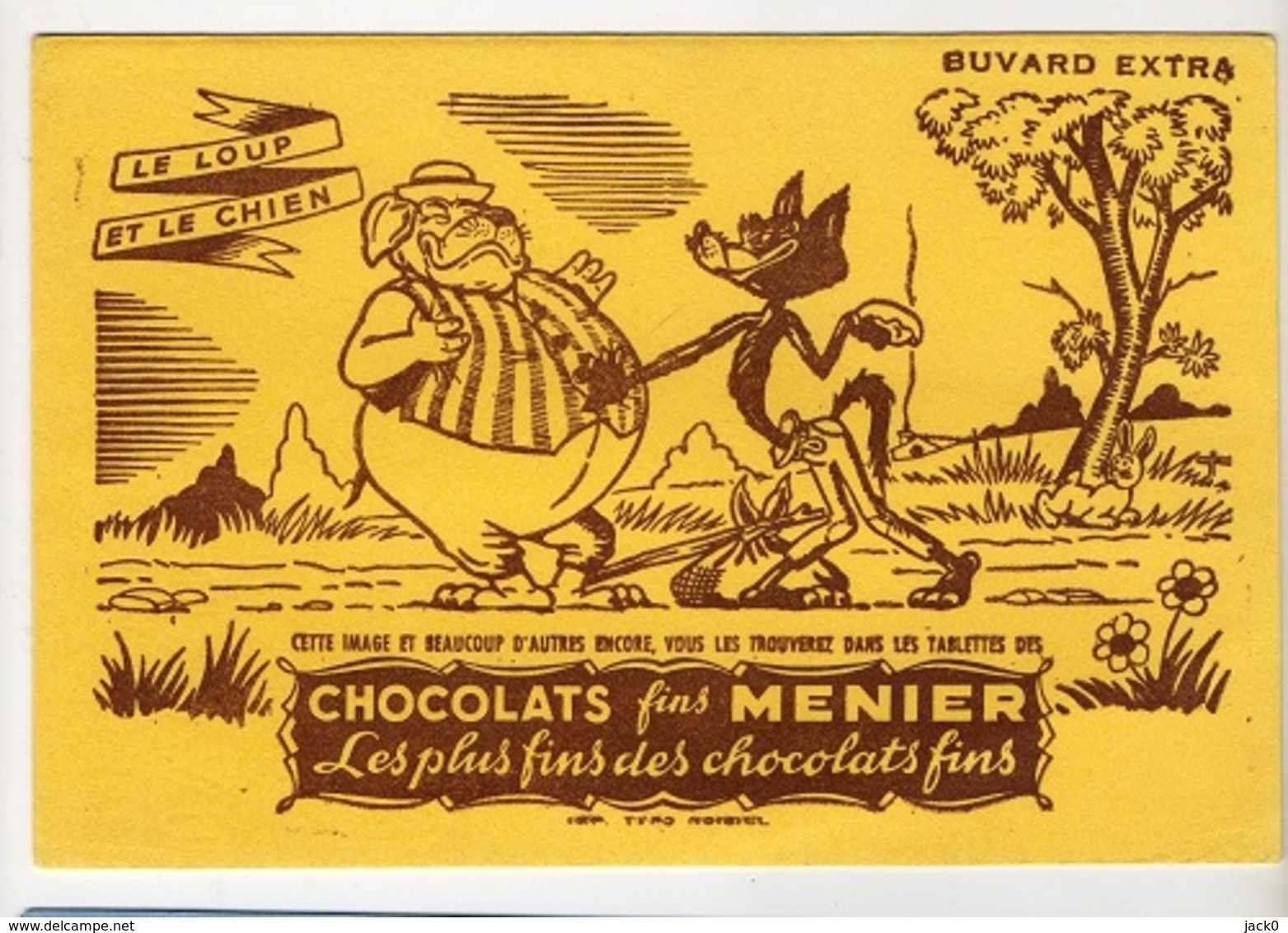 BUVARD  Marque  CHOCOLATS  Fins  MENIER, Fable  LE LOUP ET LE CHIEN - Collections, Lots & Séries