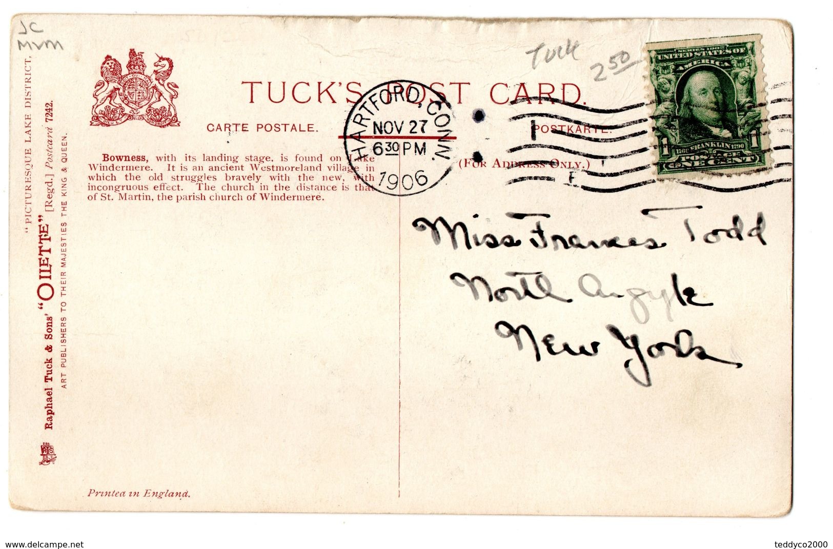 TUCK'S POST CARD  PICTORESQUE LAKE DISTRICT 1906 - Tuck, Raphael