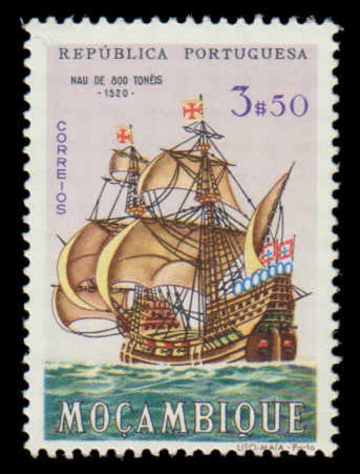 Mozambique Scott # 443, 3.50e Multicolored (1963) Sailig Ships, Mint Never Hinged - Mozambique