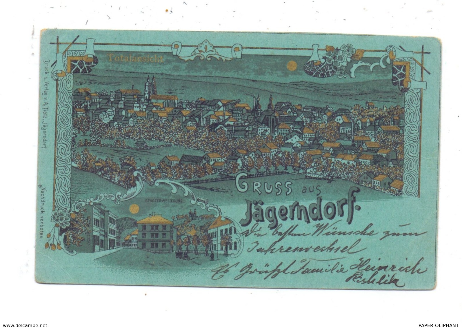 SUDETEN - JÄGERNDORF / KRNOV, Lithographie 1906, Sehr Dekorativ - Sudeten