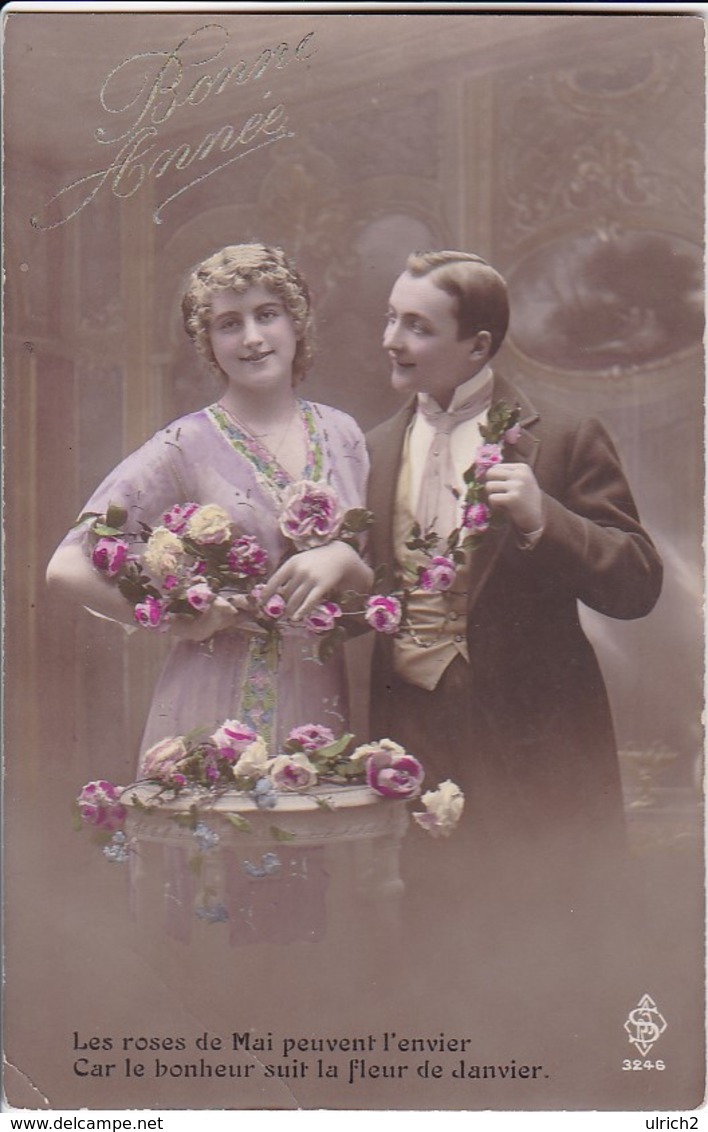 AK Paar Mit Blumen - Bonne Année - Les Roses De Mai... - 1913 (33692) - Coppie