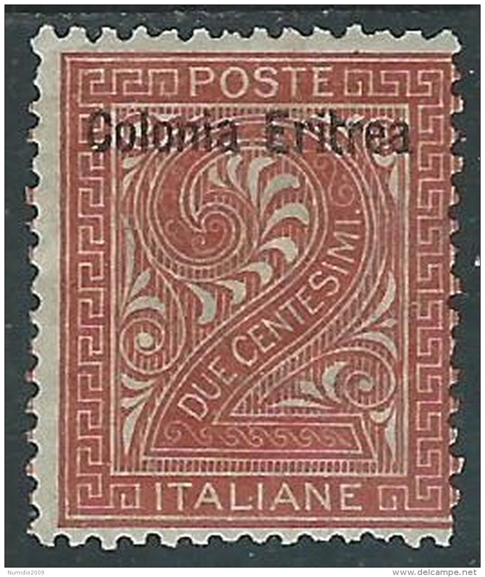 1893 ERITREA CIFRA 2 CENT MH * - I42-8 - Eritrea