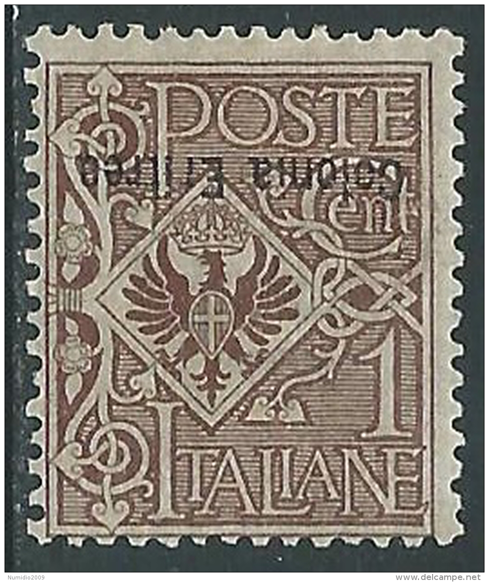 1903 ERITREA AQUILA 1 CENT VARIETà SOPRASTAMPA CAPOVOLTA MH * - E135 - Eritrea