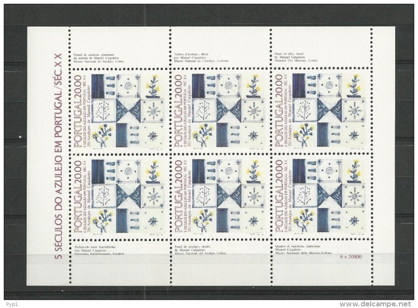 1985 MNH Portugal, Azulejos 20,  Postfris - Blocs-feuillets