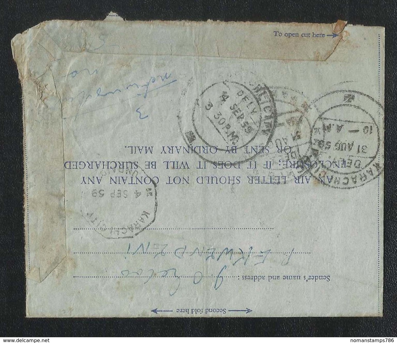 Rhodesia & Nyasaland 1959 Air Mail Postal Used Aerogramme Cover With Pakistan Due UNPaid Postmark - Rhodésie & Nyasaland (1954-1963)