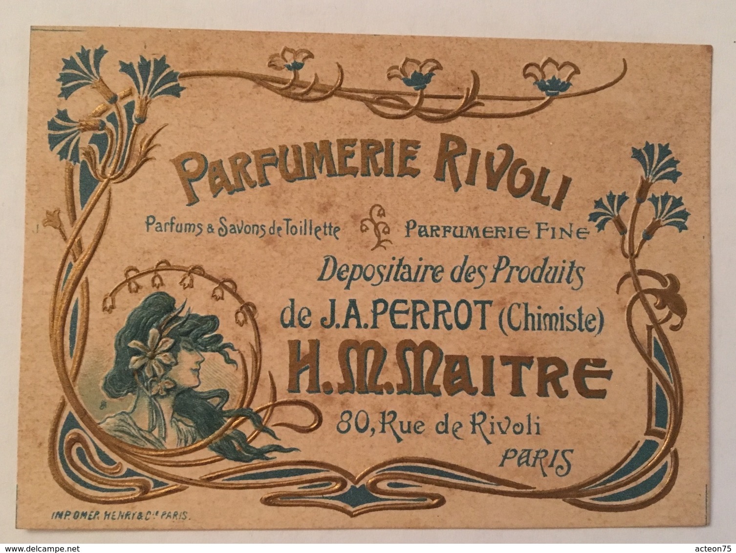 Carte Publicitaire Parfum : " Parfumerie Rivoli " 1900-1920 - Publicités