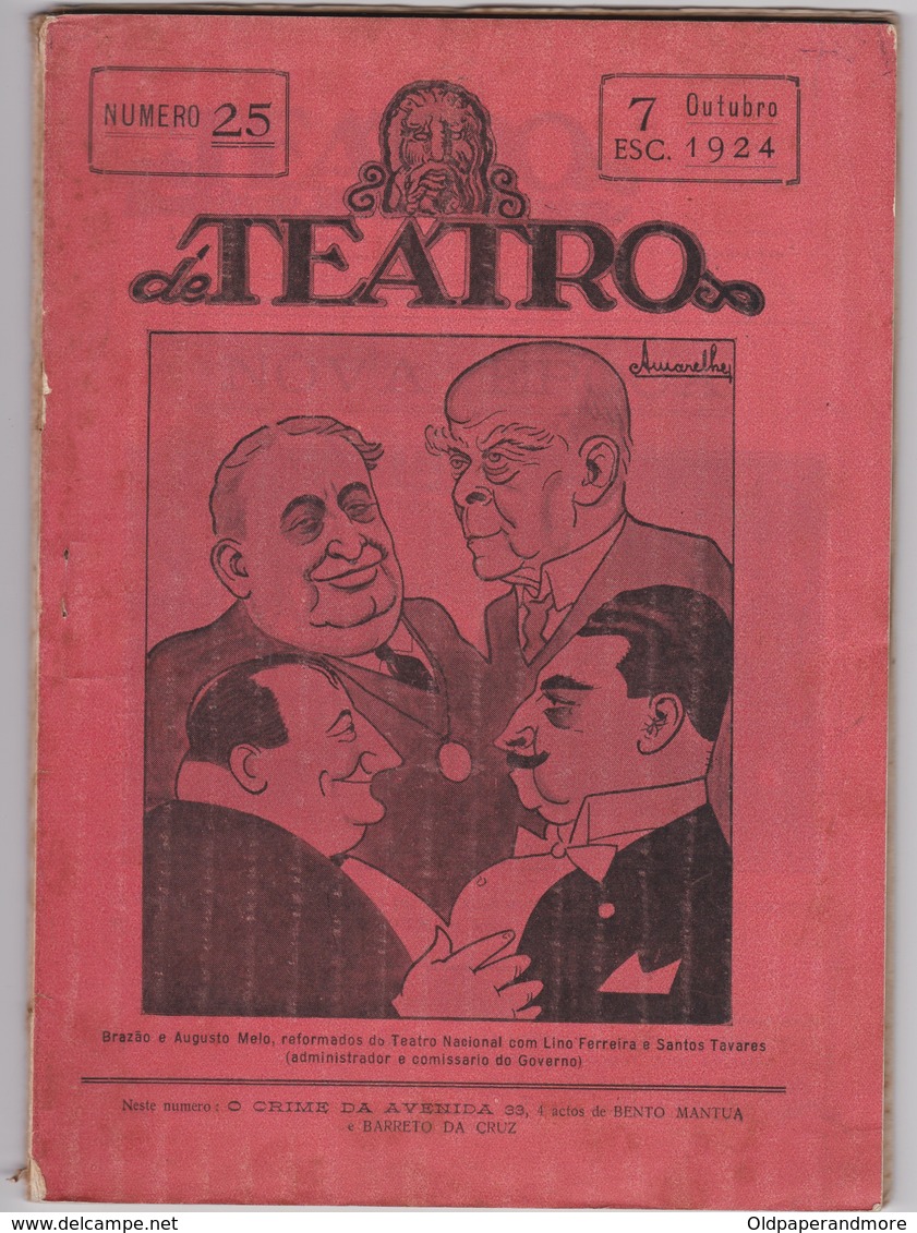 PORTUGAL MAGAZINE - TEATRO - THEATRE - Nº 25  - 1924 - CARICATURE - AMARELHE - Théâtre