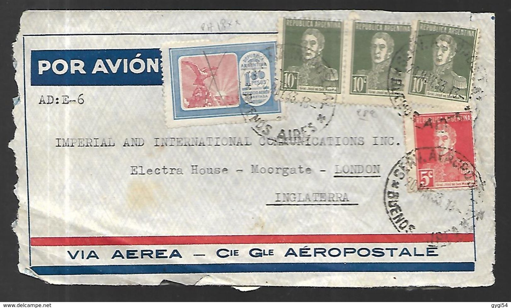 Argentne  Lettre Du 20 Mai 1933 Par Cie Générale Aéropostale  De La Cie Génrale De TELEGRAPHIE  VERS   LONDRES - Lettres & Documents