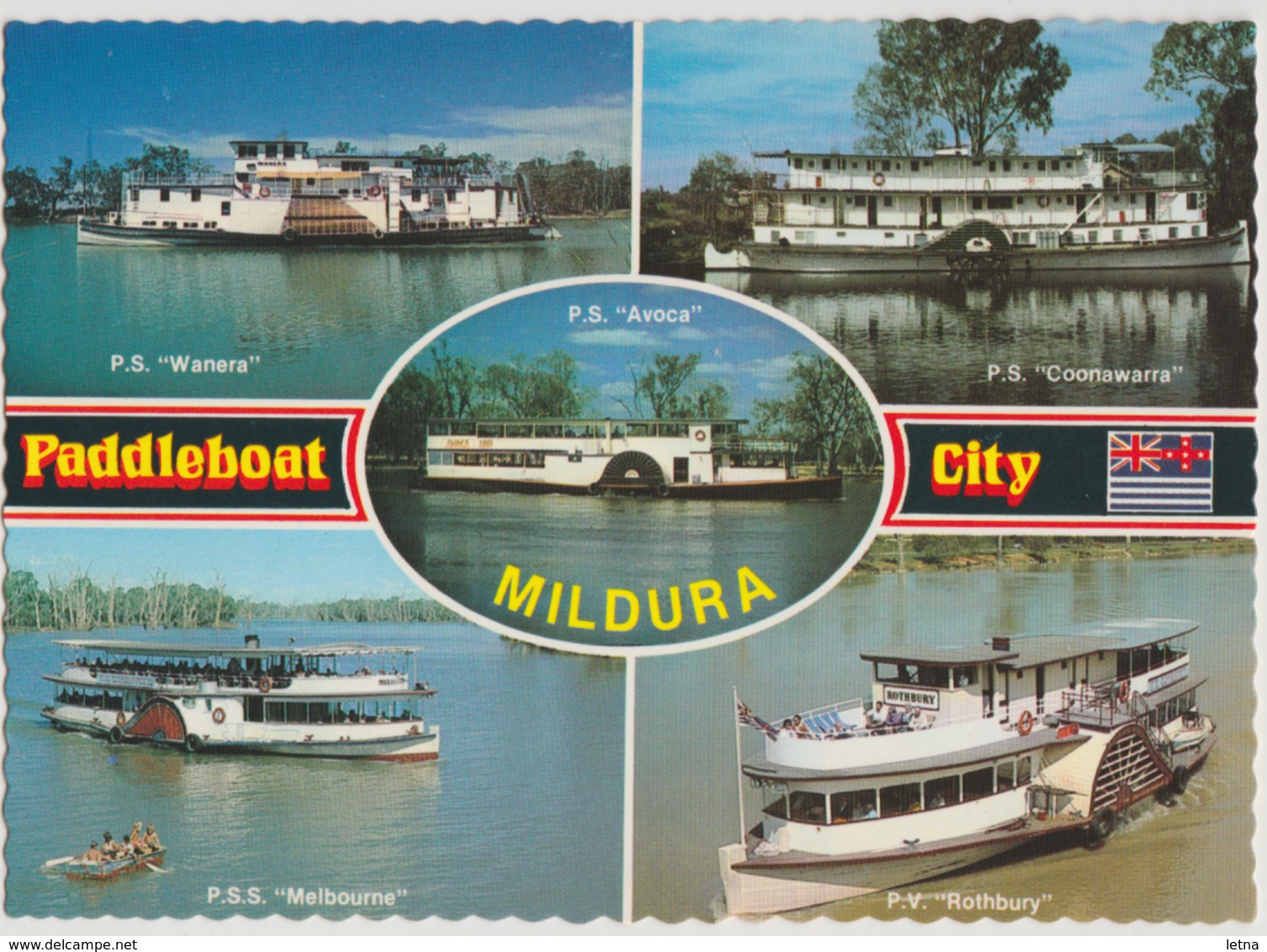 Australia VICTORIA MILDURA Paddle Boats Ships Steamers Nucolorvue MDC21 Multi View Postcard Used 1984 - Mildura