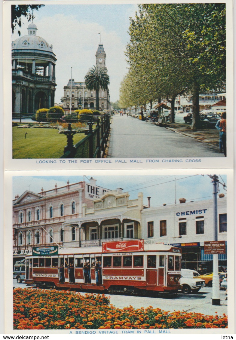 Australia VICTORIA BENDIGO City Views Trams Cars Chinese Joss House Nucolorvue Postcard View Folder C1970s - Bendigo