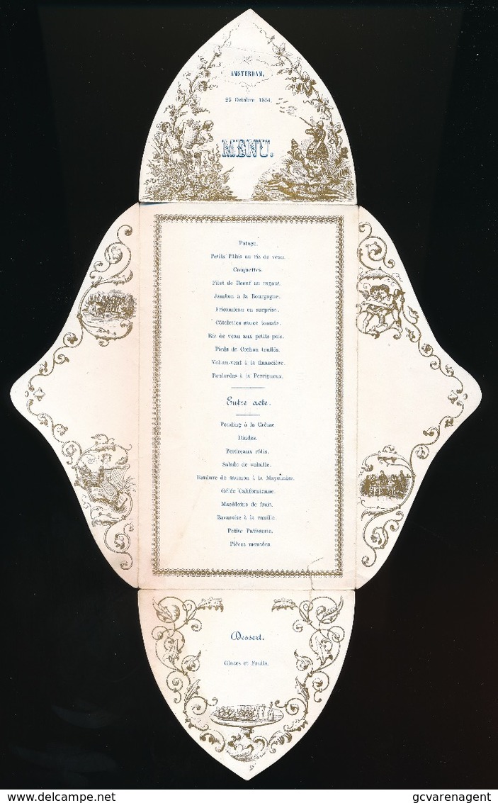 MENU AMSTERDAM 1854 - VORM VAN OMSLAG DIE UITKLAPBAAR IS  - ZIE MEERDERE AFBEELDINGEN - OPEN 28 X 17.5 CM - Liebig