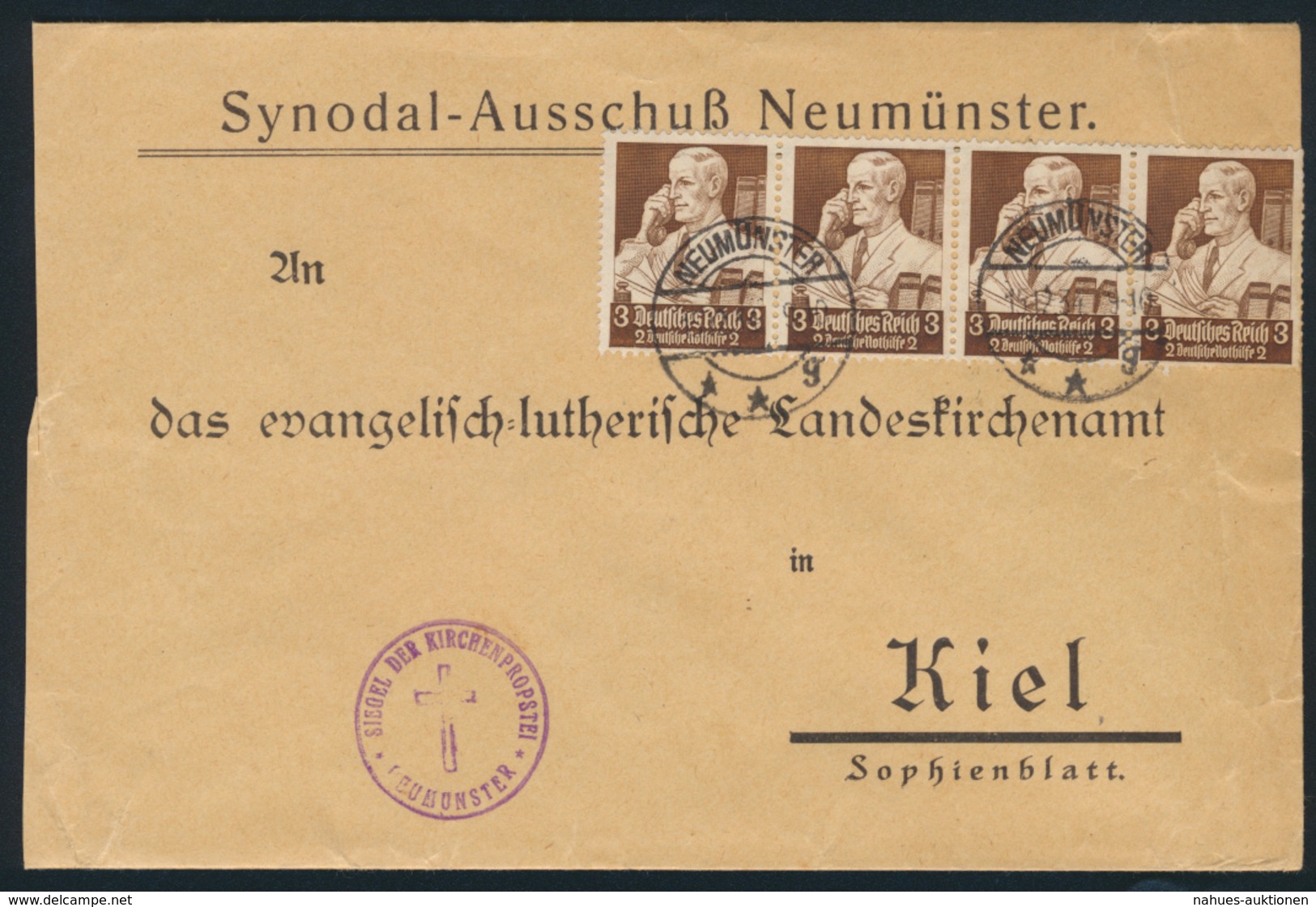 Reich Brief MEF 556 Nothilfe 4er Streifen Neumünster Kiel Synode Kirche Glauben - Sonstige & Ohne Zuordnung