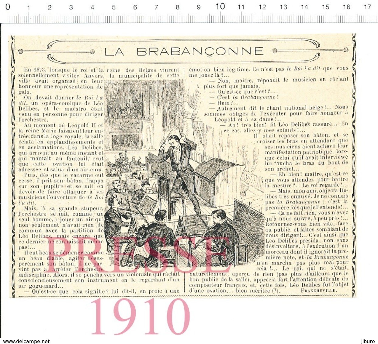 Presse 1910 Roi Léopold II La Brabançonne Anvers Belgique Opéra-Comique Le Roi L'a Dit Léo Delibes Musique Violon216CHV7 - Ohne Zuordnung