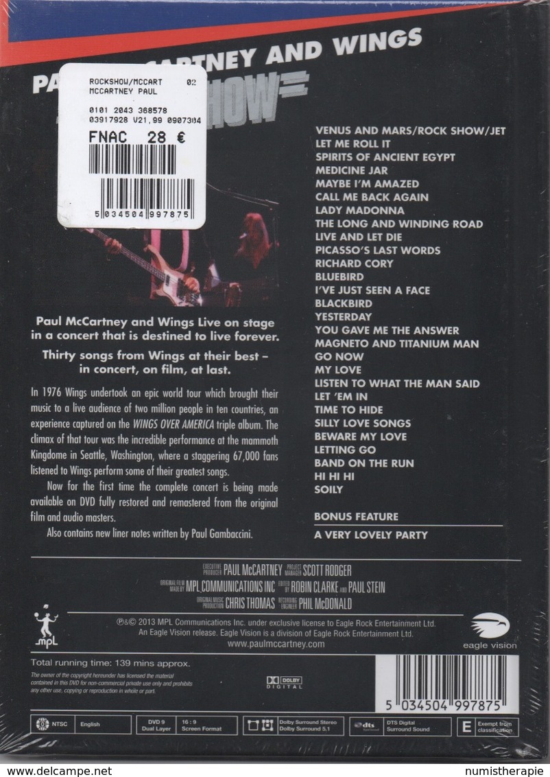 DVD Paul McCartney And Wings : Rockshow 2013 : 28 Chansons En Concert Live - Musik-DVD's