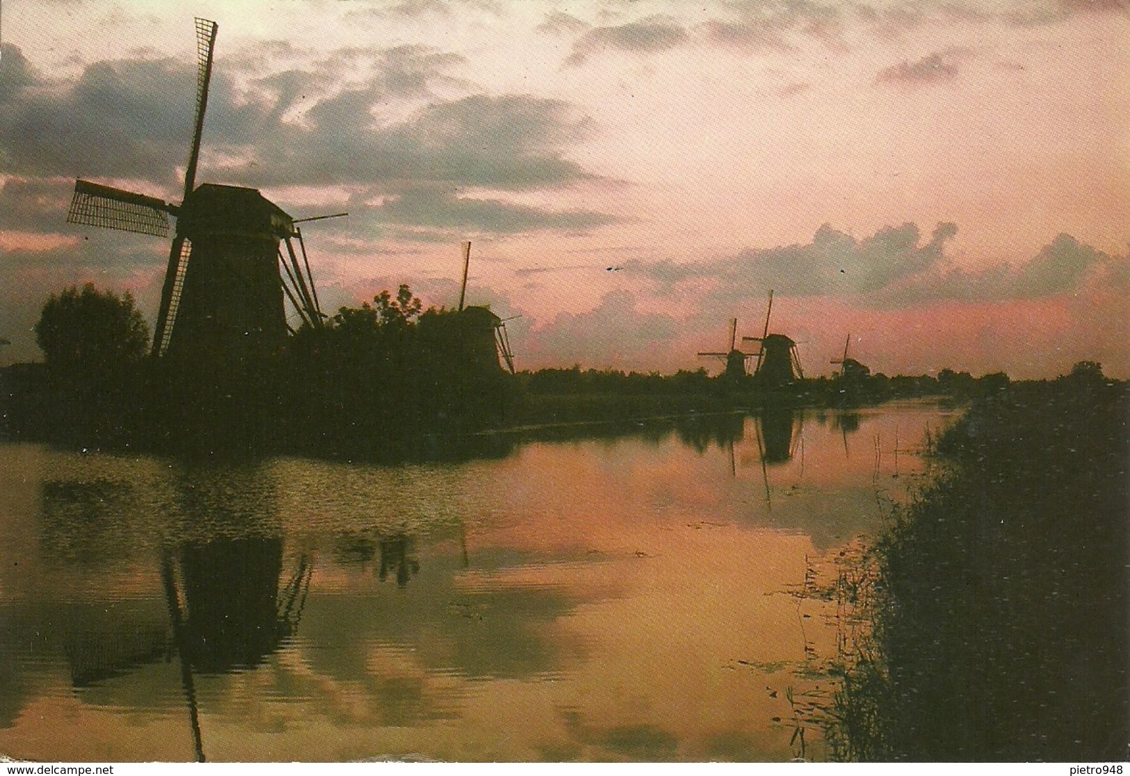 Olanda (Holland, Paesi Bassi) Poldermolens Van Het Kinderdijk-Complex Waterschap, "De Overwaard" By Night - Kinderdijk
