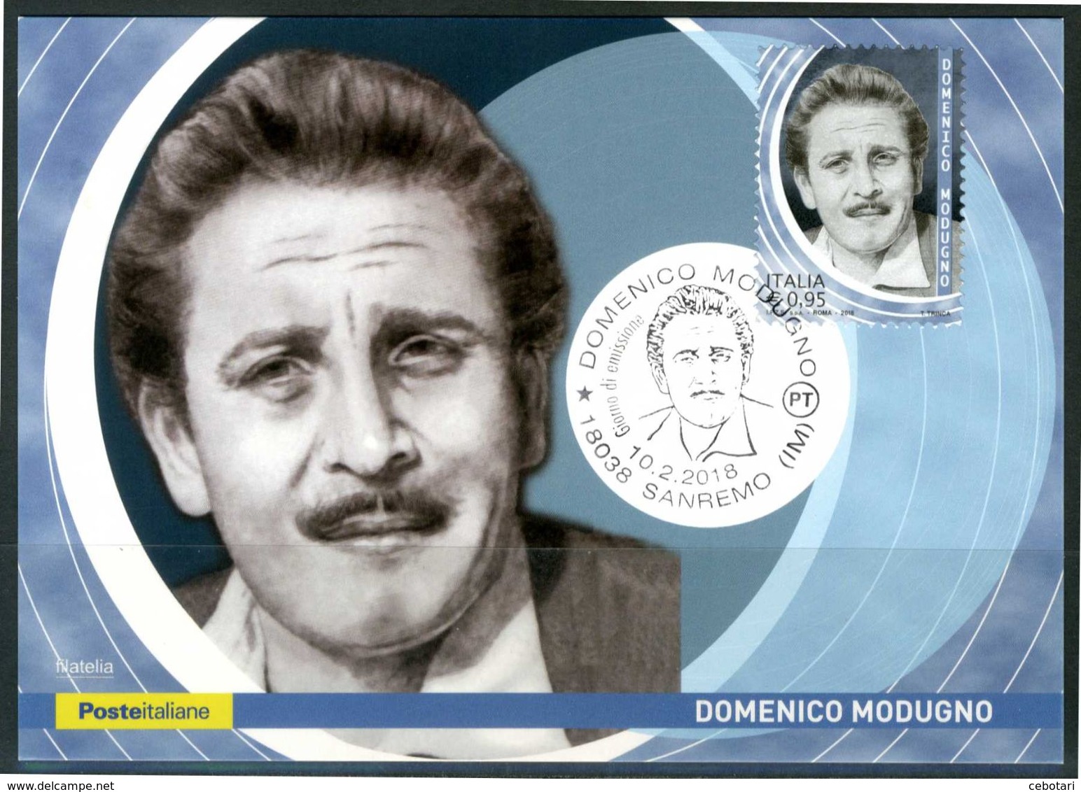 ITALIA / ITALY 2018 - Domenico Modugno - Card Con Annullo Speciale Sanremo (IM) Come Da Foto. - Cantanti