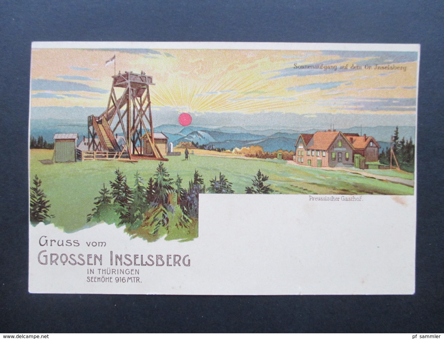 AK Litho Um 1900 Gruss Vom Grossen Inselsberg In Thüringen. Preussischer Gasthof. Sonnenaufgang - Gruss Aus.../ Gruesse Aus...