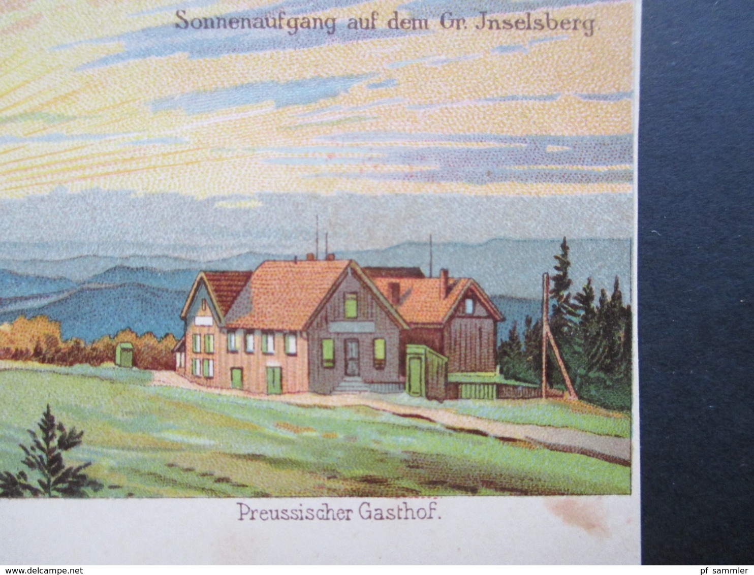 AK Litho Um 1900 Gruss Vom Grossen Inselsberg In Thüringen. Preussischer Gasthof. Sonnenaufgang - Gruss Aus.../ Grüsse Aus...