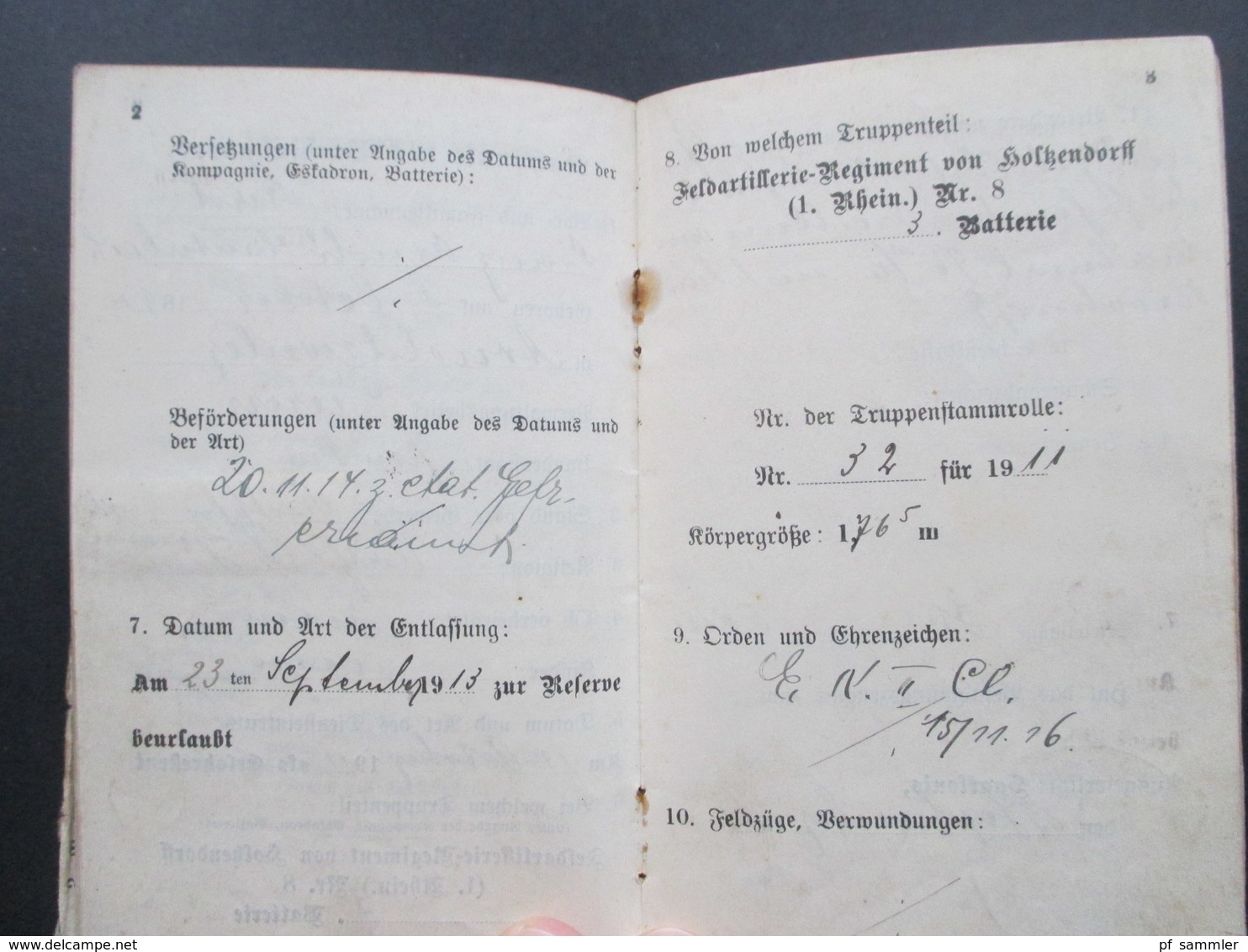 Militärpaß Jahrgangsklasse 1911 Gefreiter Provinzial Feldartillerie. Arnoldsweiler /Preussen einige Stempel! + Foto!!