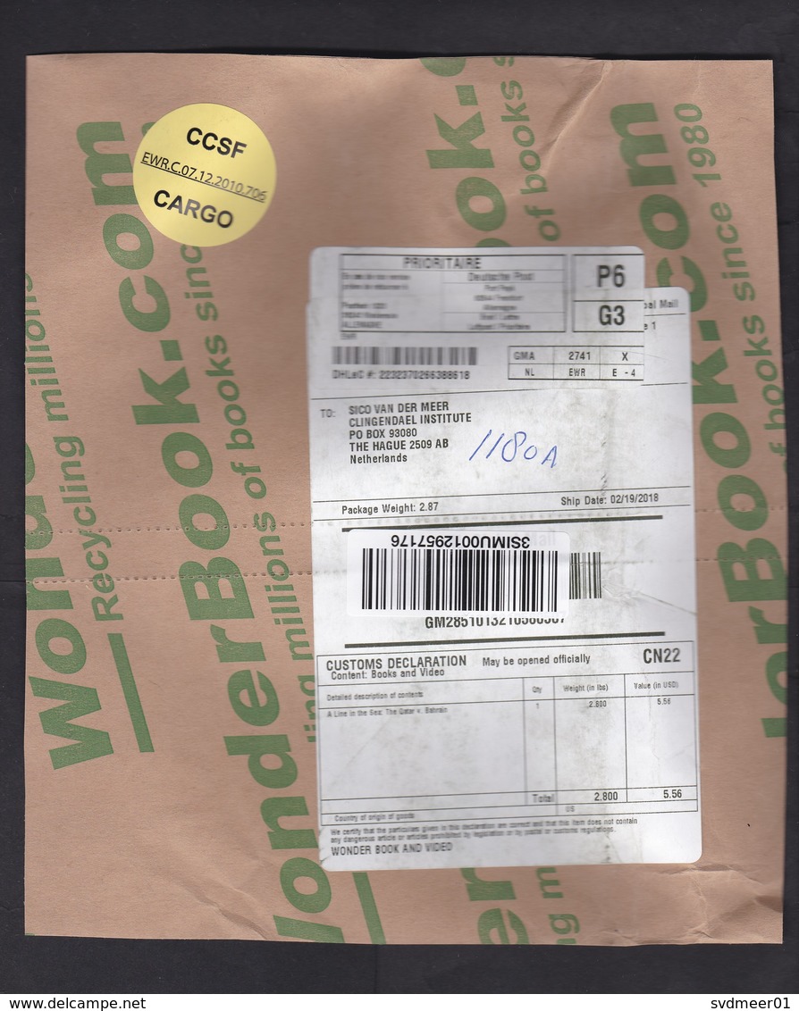 USA: Parcel Fragment (cut-out) To Netherlands, 2018, Via Cheaper Mail Handling: Deutsche Post DHL Germany (minor Damage) - Brieven En Documenten